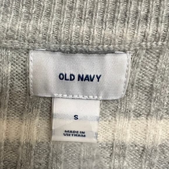 Old Navy Gray White Striped Shimmer Sparkle Split Hem Ribbed Sweater size S - Picture 3 of 7